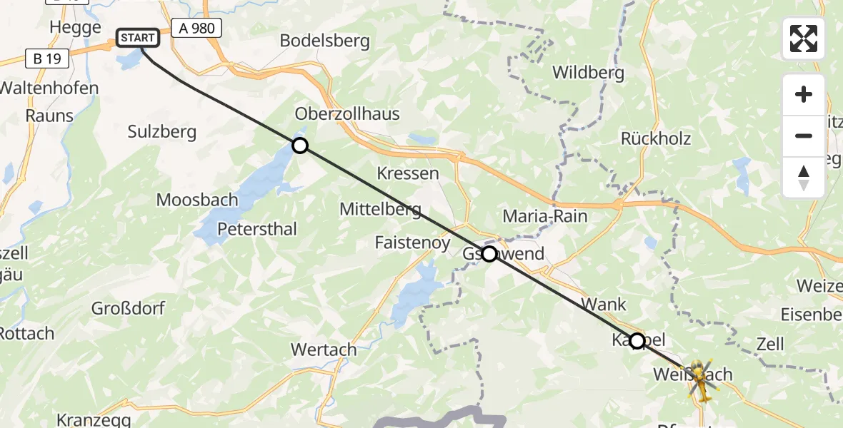 Flugroute Rettungshubschrauber Sulzberg - Pfronten, 08 April 2026, 05:35
