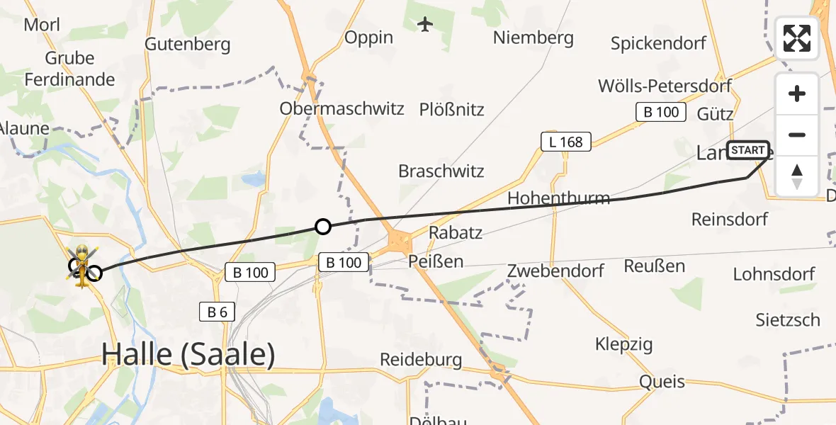 Flugroute Ambulanzhubschrauber Landsberg - Halle (Saale) University Hospital, 08 April 2026, 05:35