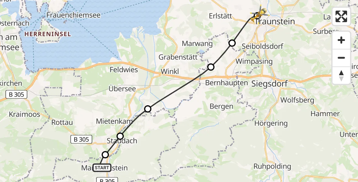 Flugroute Rettungshubschrauber Marquartstein - Traunstein Hospital, 08 April 2026, 05:41