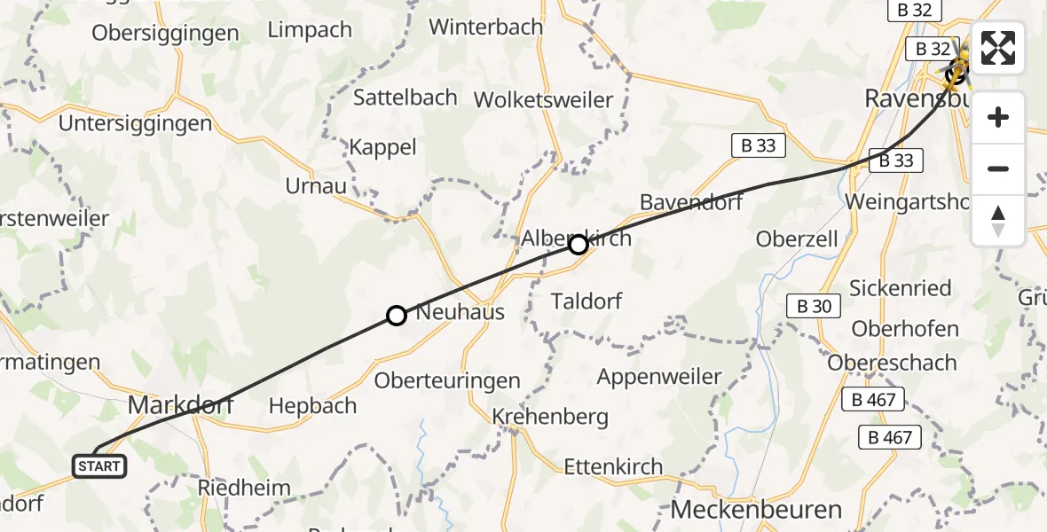 Flugroute Rettungshubschrauber Markdorf - Sankt Elisabeth Hospital, 08 April 2026, 05:41