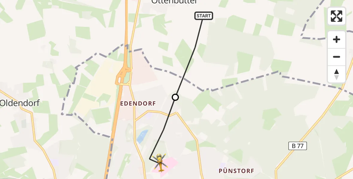 Flugroute Rettungshubschrauber Ottenbüttel - Itzehoe, 08 April 2026, 05:51