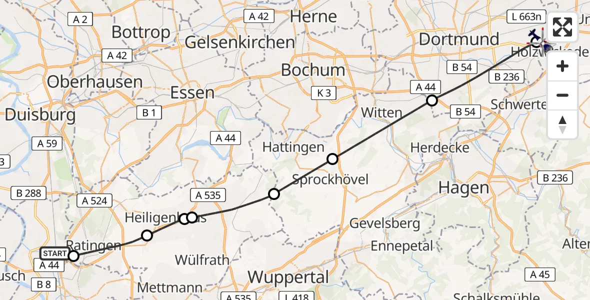 Flugroute Polizeihubschrauber Düsseldorf Flughafen - Dortmund Flughafen, 08 April 2026, 06:02