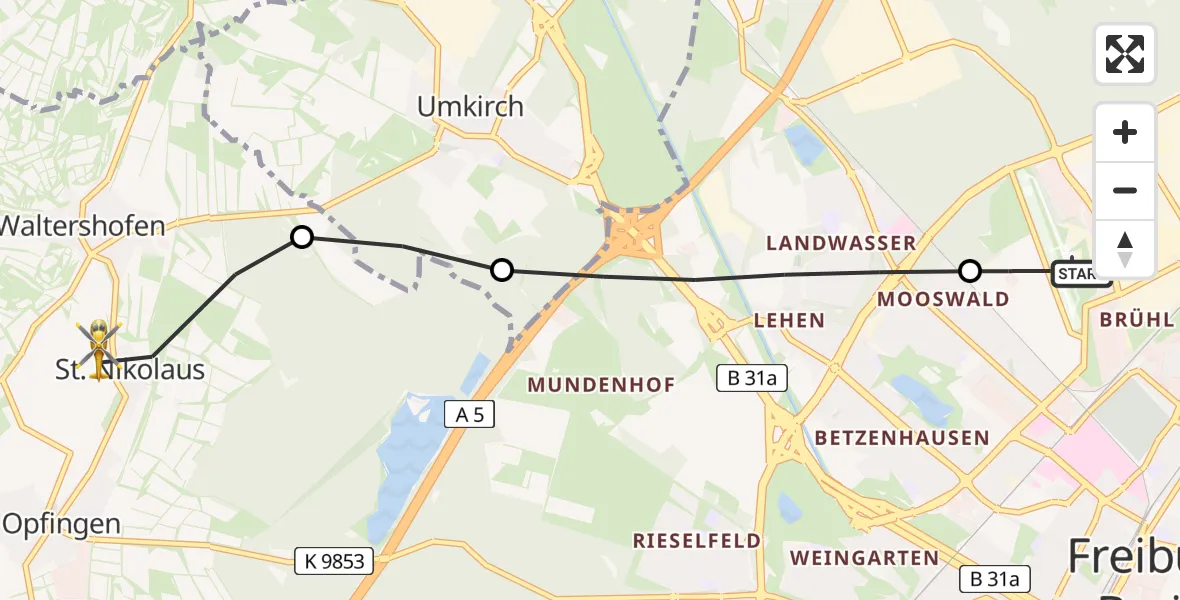 Flugroute Rettungshubschrauber Freiburg im Breisgau Flugplatz - Freiburg im Breisgau, 08 April 2026, 06:03