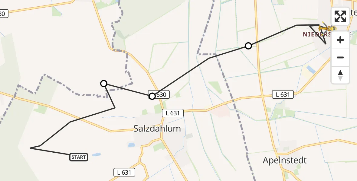 Flugroute Rettungshubschrauber Wolfenbüttel - Sickte, 08 April 2026, 06:06