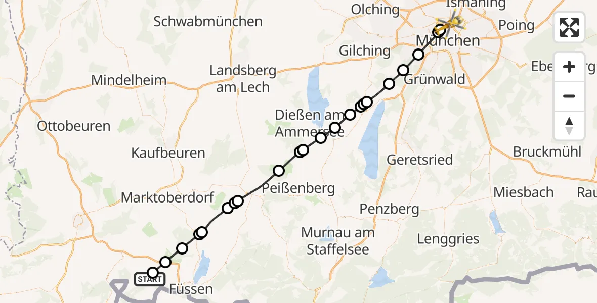 Flugroute Rettungshubschrauber Pfronten - München, 08 April 2026, 06:10