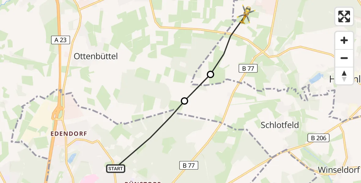 Flugroute Rettungshubschrauber Itzehoe - Hohenlockstedt, 08 April 2026, 06:20