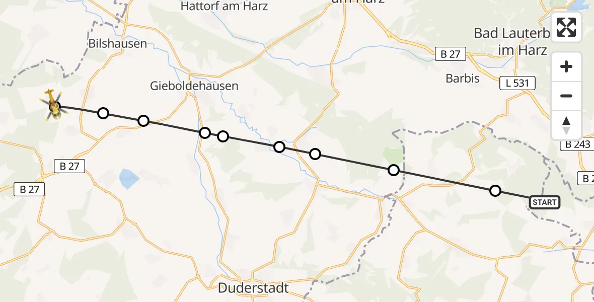 Routekaart van de vlucht: Rettungshubschrauber nach Krebeck, Burgstraße