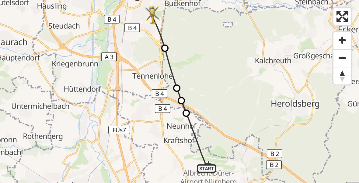 Flugroute Rettungshubschrauber Flughafen Nuremberg - Erlangen, 08 April 2026, 06:41