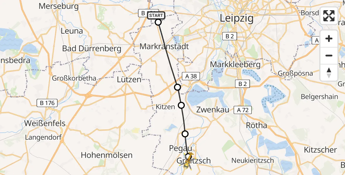 Flugroute Rettungshubschrauber Schkeuditz - Groitzsch, 08 April 2026, 06:55