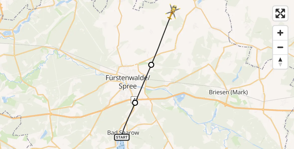 Flugroute Rettungshubschrauber Bad Saarow - Steinhöfel, 08 April 2026, 06:55