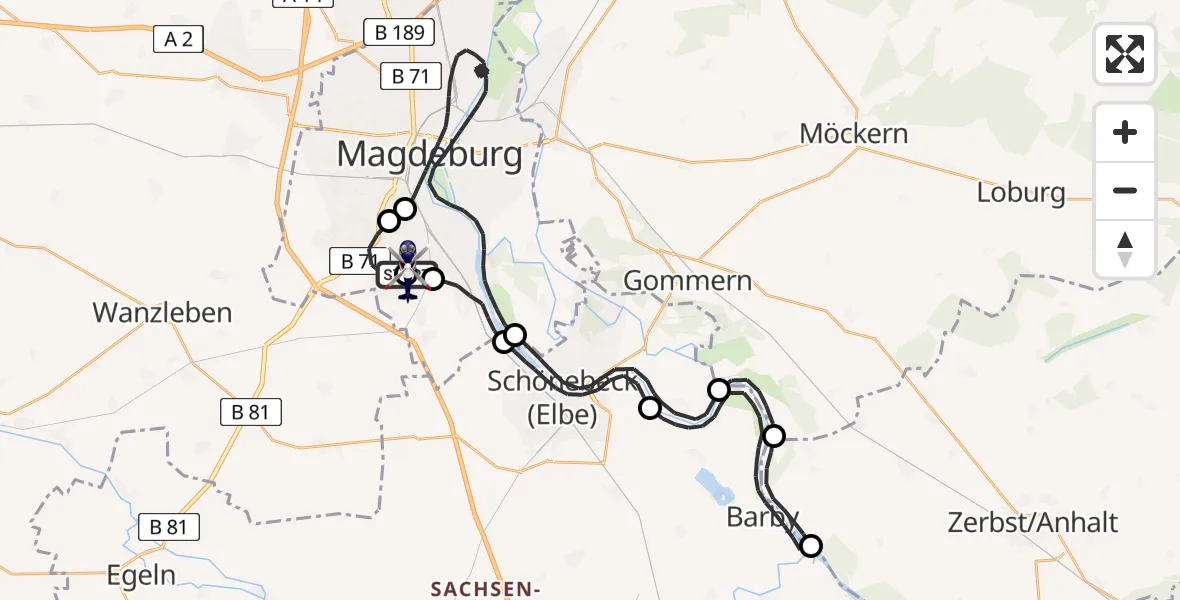 Flugroute Polizeihubschrauber Magdeburg City Flugplatz - Magdeburg City Flugplatz, 08 April 2026, 06:59