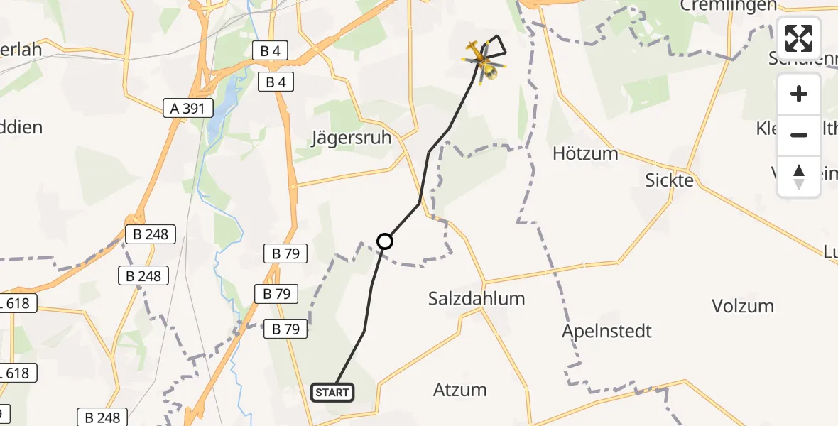 Flugroute Rettungshubschrauber Wolfenbüttel - Braunschweig, 08 April 2026, 07:05
