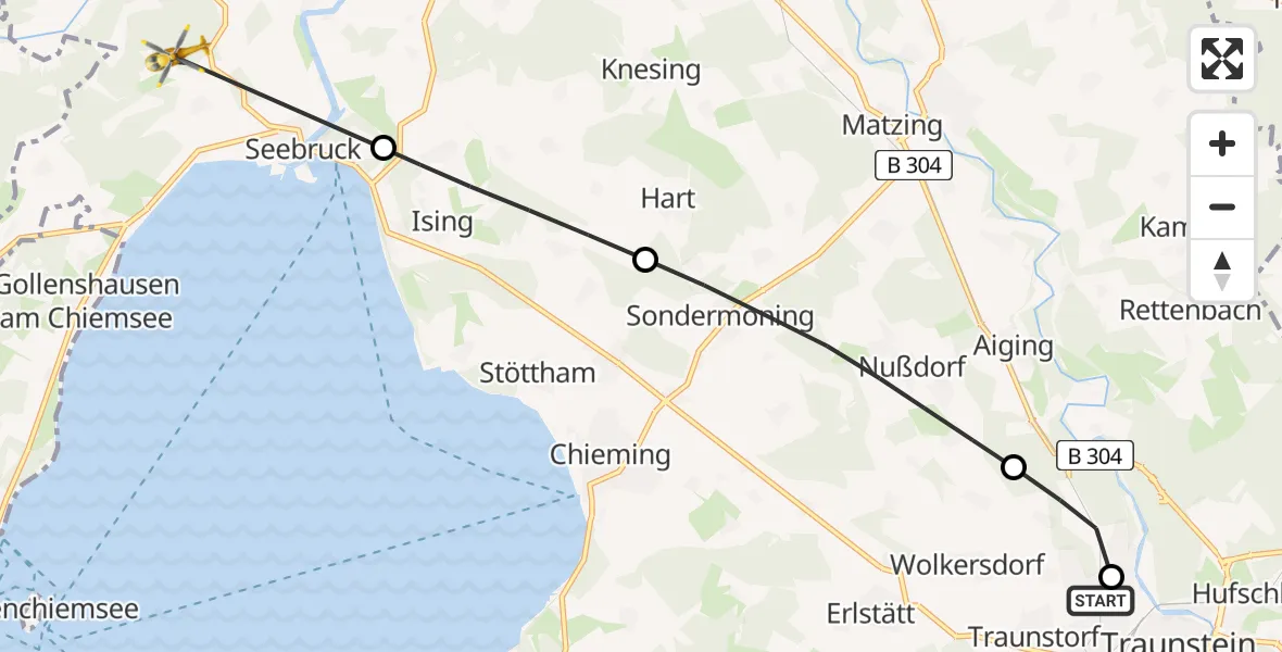 Flugroute Rettungshubschrauber Traunstein Hospital - Seeon-Seebruck, 08 April 2026, 07:08