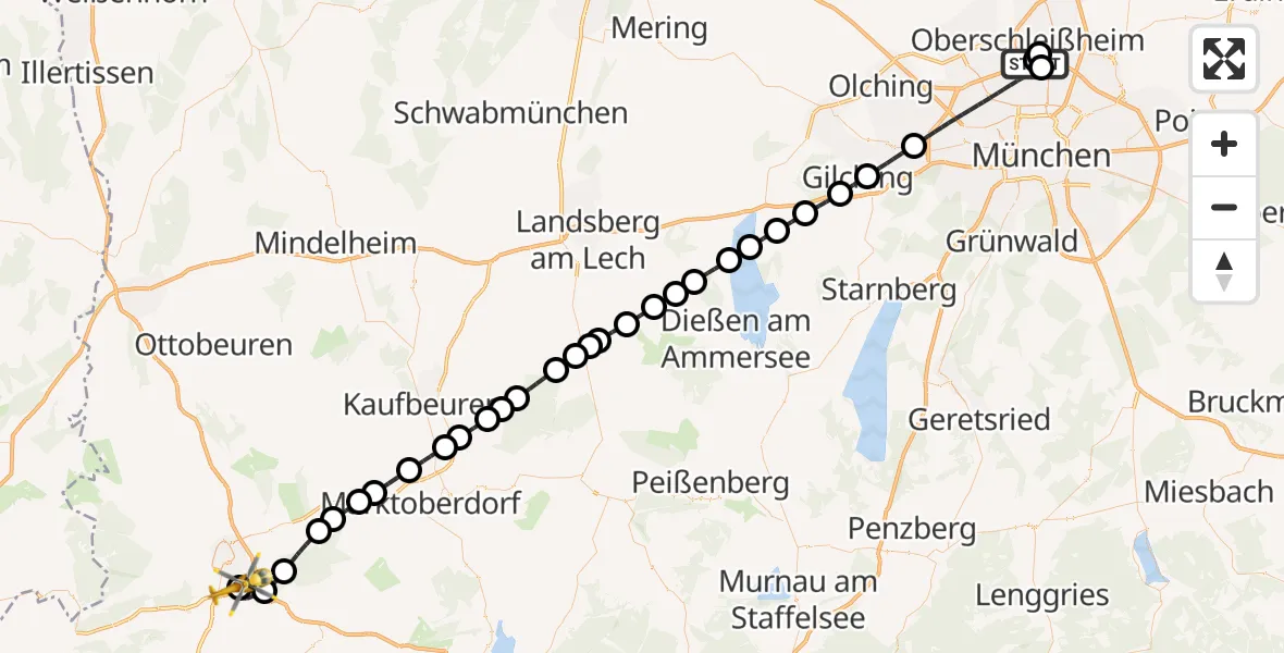 Flugroute Rettungshubschrauber Oberschleißheim - Kempten-Durach Flugplatz, 08 April 2026, 07:12