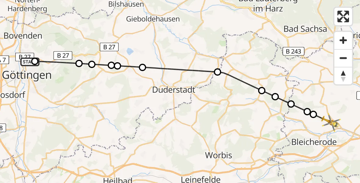 Routekaart van de vlucht: Rettungshubschrauber nach Kehmstedt, K 17