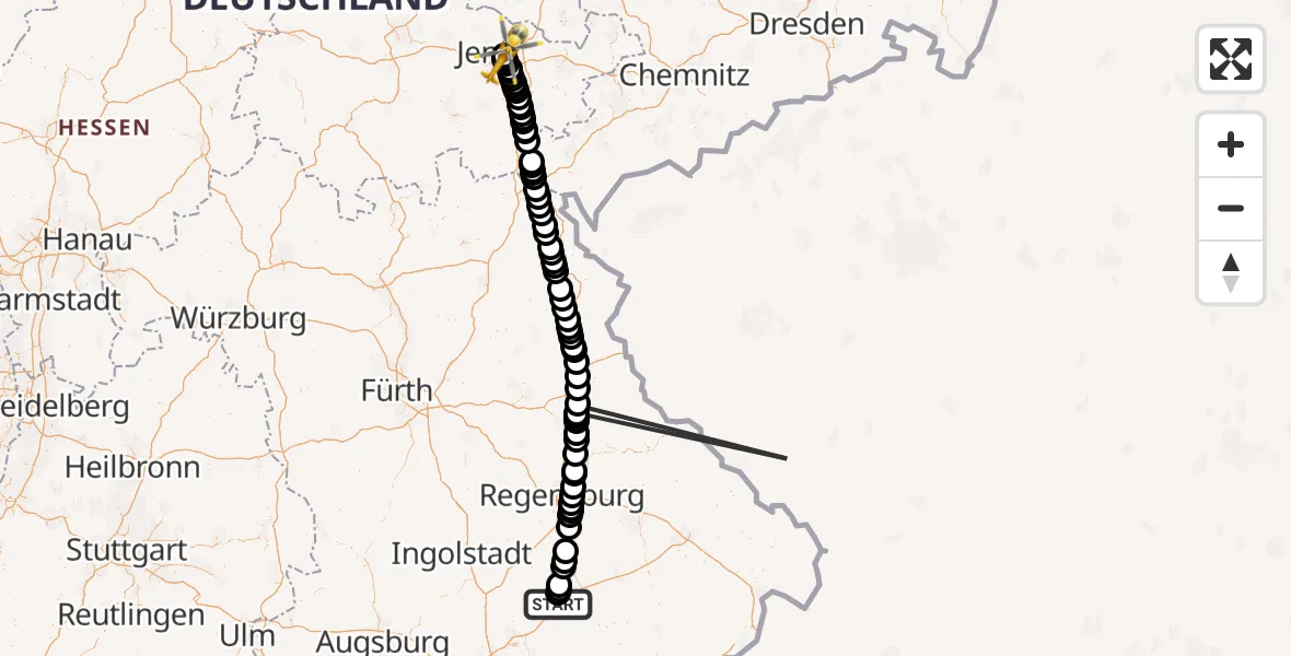 Flugroute Rettungshubschrauber Altdorf - Jena-Schöngleina Flugplatz, 08 April 2026, 07:29