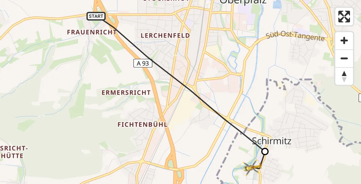 Flugroute Rettungshubschrauber Weiden i.d.OPf. - Schirmitz, 08 April 2026, 07:29