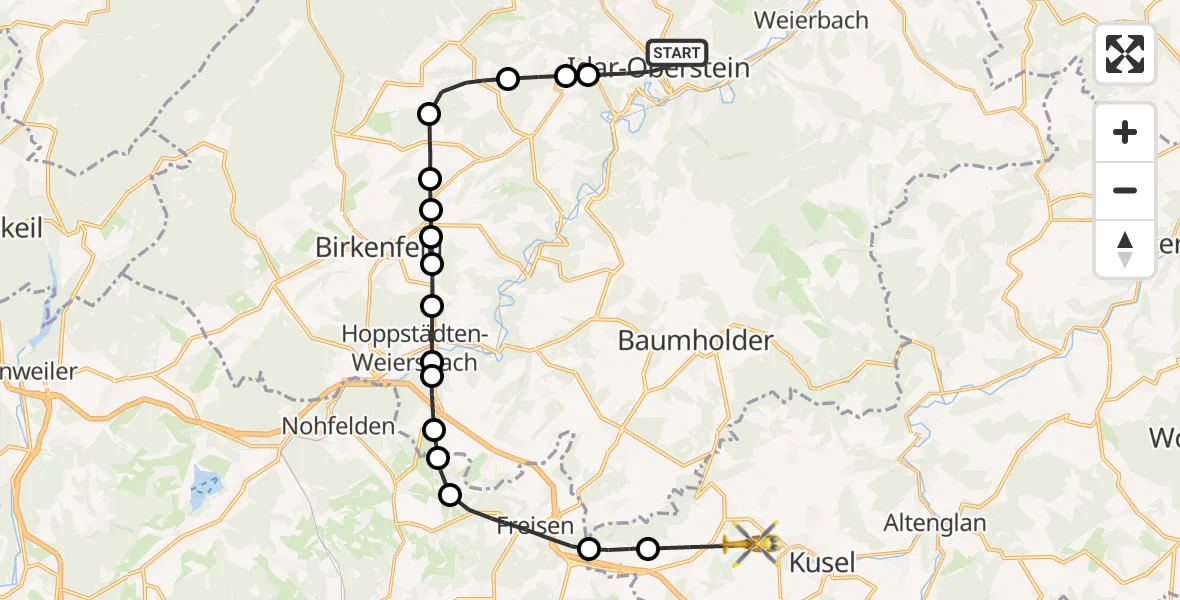 Flugroute Rettungshubschrauber Idar-Oberstein - Ruthweiler, 08 April 2026, 07:31