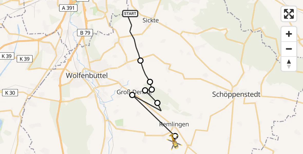 Flugroute Rettungshubschrauber Sickte - Remlingen-Semmenstedt, 08 April 2026, 07:32