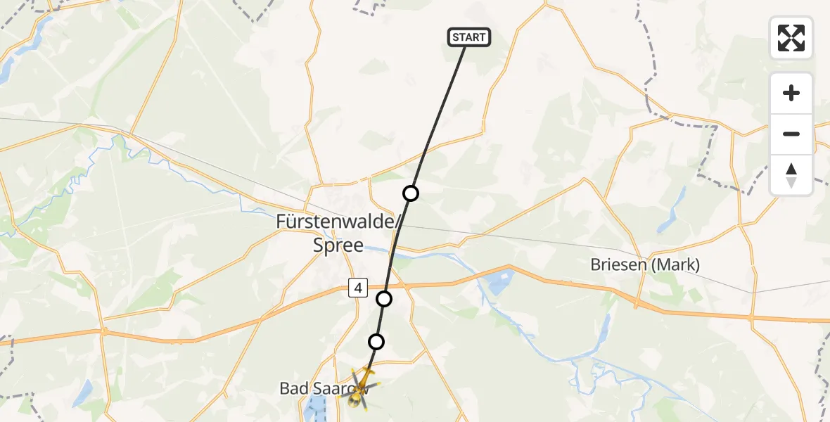 Flugroute Rettungshubschrauber Steinhöfel - Bad Saarow, 08 April 2026, 07:32