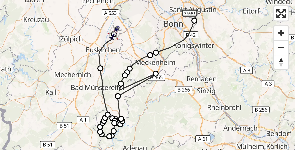 Flugroute Polizeihubschrauber Sankt Augustin - Weilerswist, 08 April 2026, 07:48