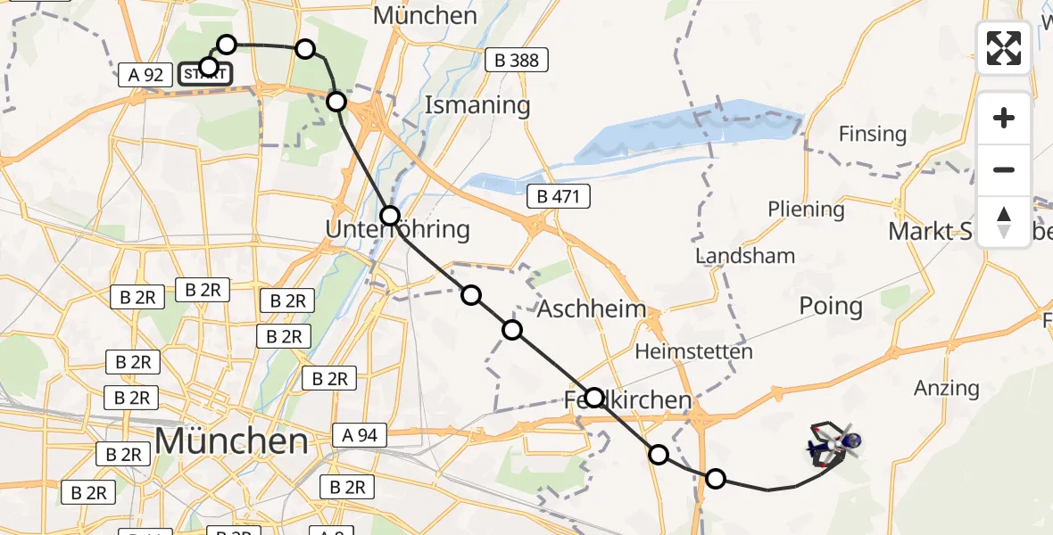 Flugroute Polizeihubschrauber Oberschleißheim - Vaterstetten, 08 April 2026, 07:51