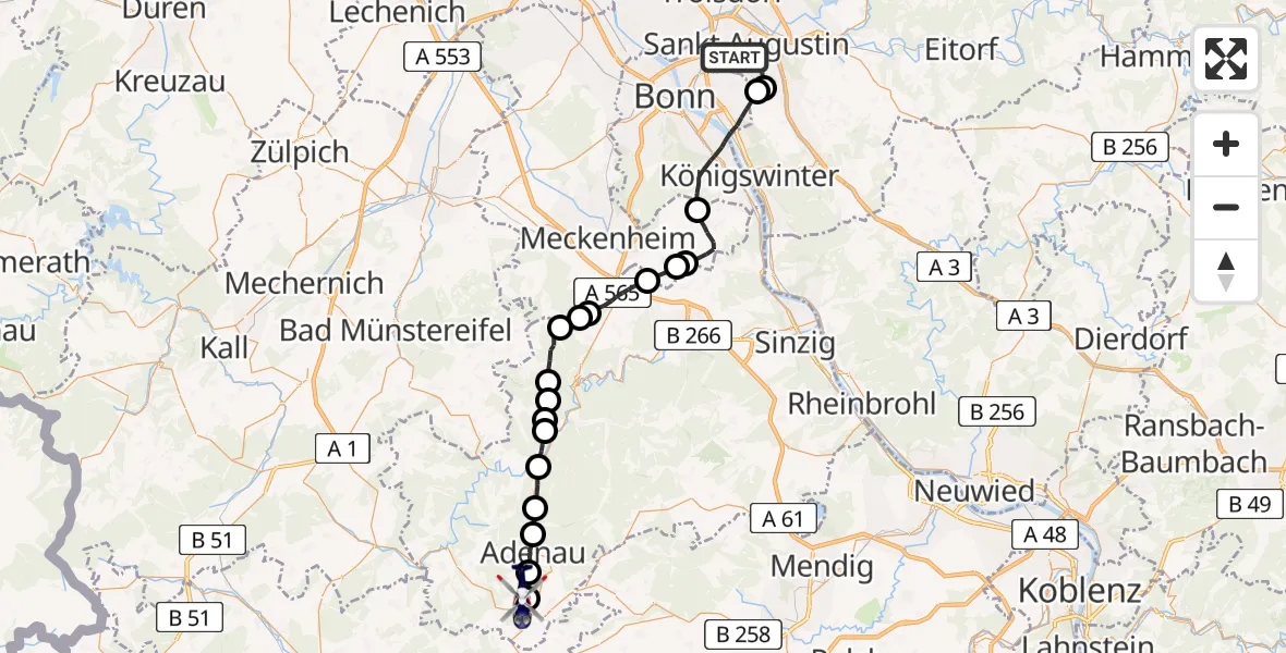 Flugroute Polizeihubschrauber Sankt Augustin - Kottenborn, 08 April 2026, 07:51