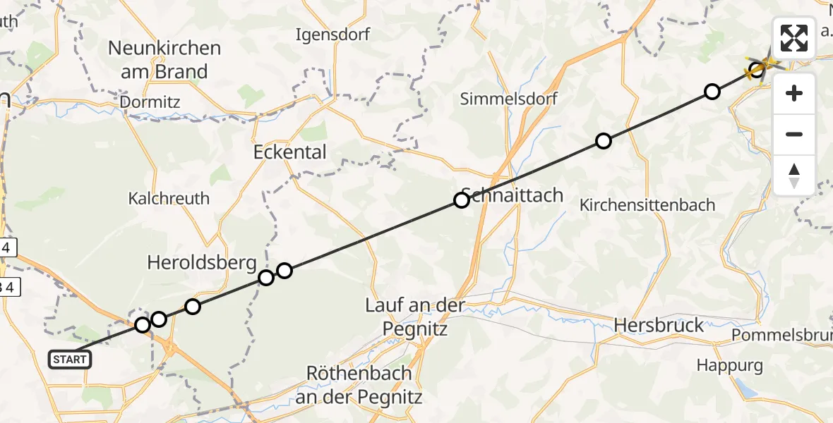 Flugroute Rettungshubschrauber Flughafen Nuremberg - Velden, 08 April 2026, 08:10