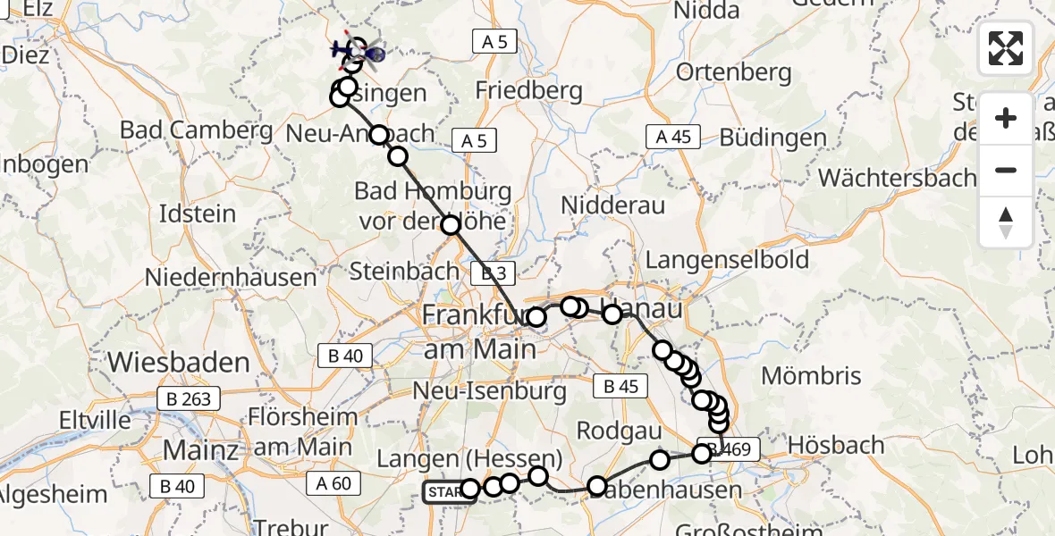 Flugroute Polizeihubschrauber Flughafen Frankfurt-Egelsbach - Grävenwiesbach, 08 April 2026, 08:10
