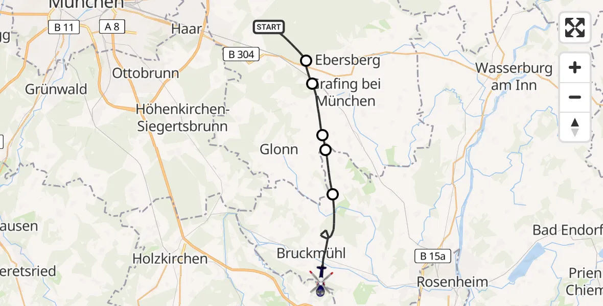 Flugroute Polizeihubschrauber Eglhartinger Forst - Bruckmühl, 08 April 2026, 08:17