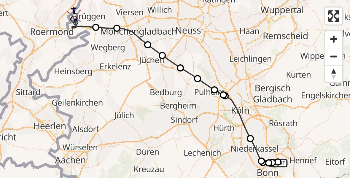 Routekaart van de vlucht: Polizeihubschrauber nach Brüggen, Swalmener Straße