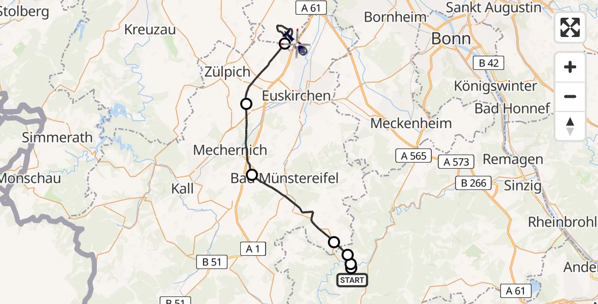Flugroute Polizeihubschrauber Reifferscheid - Weilerswist, 08 April 2026, 08:31