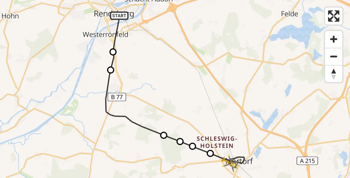 Flugroute Rettungshubschrauber Rendsburg - Nortorf, 08 April 2026, 08:33