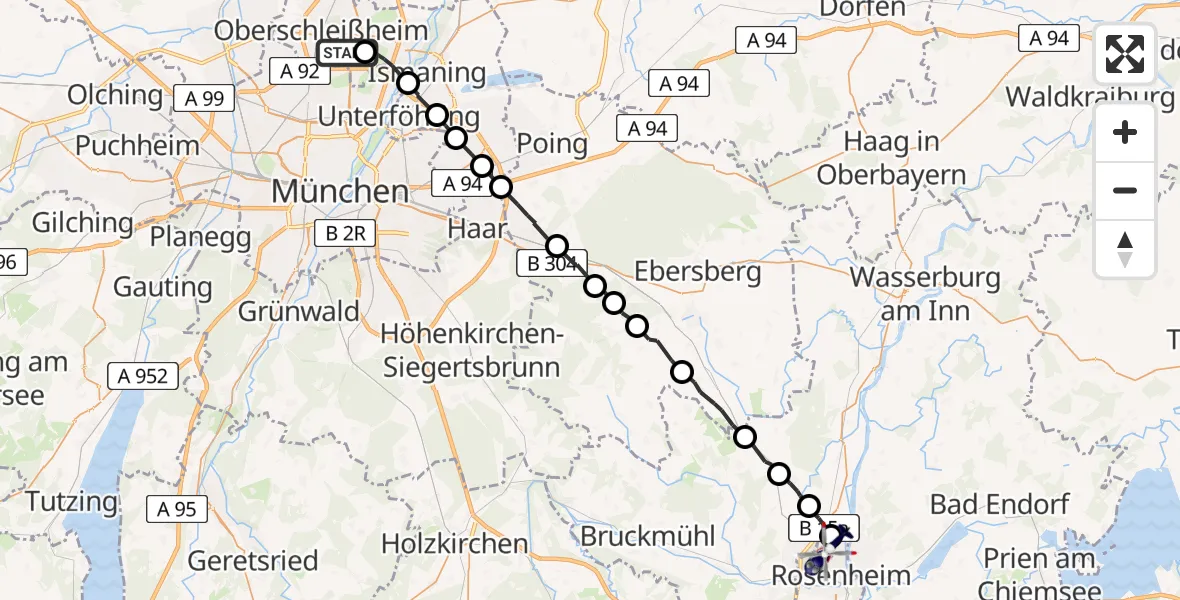 Flugroute Polizeihubschrauber Oberschleißheim - Rosenheim, 08 April 2026, 08:34
