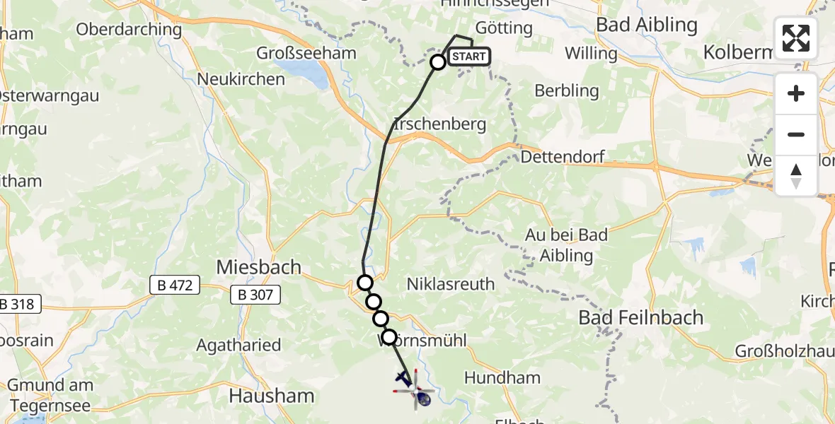 Flugroute Polizeihubschrauber Bruckmühl - Fischbachau, 08 April 2026, 08:34