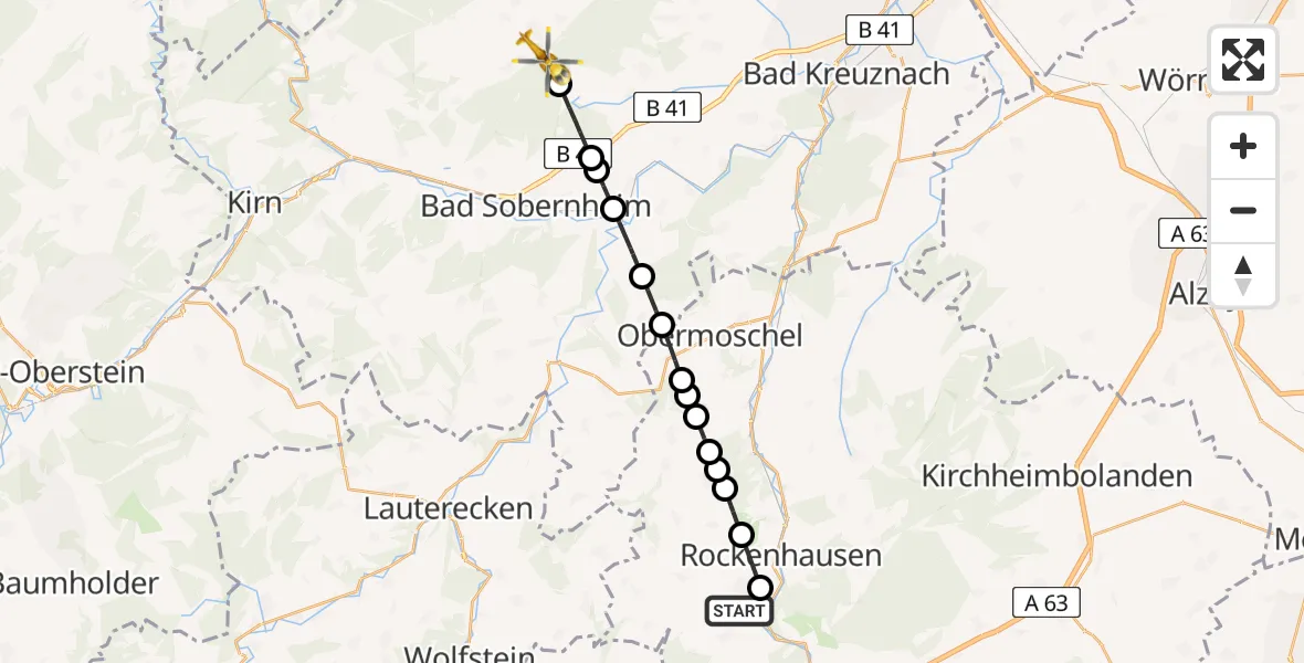 Flugroute Rettungshubschrauber Imsweiler UL - Bockenau, 08 April 2026, 08:39