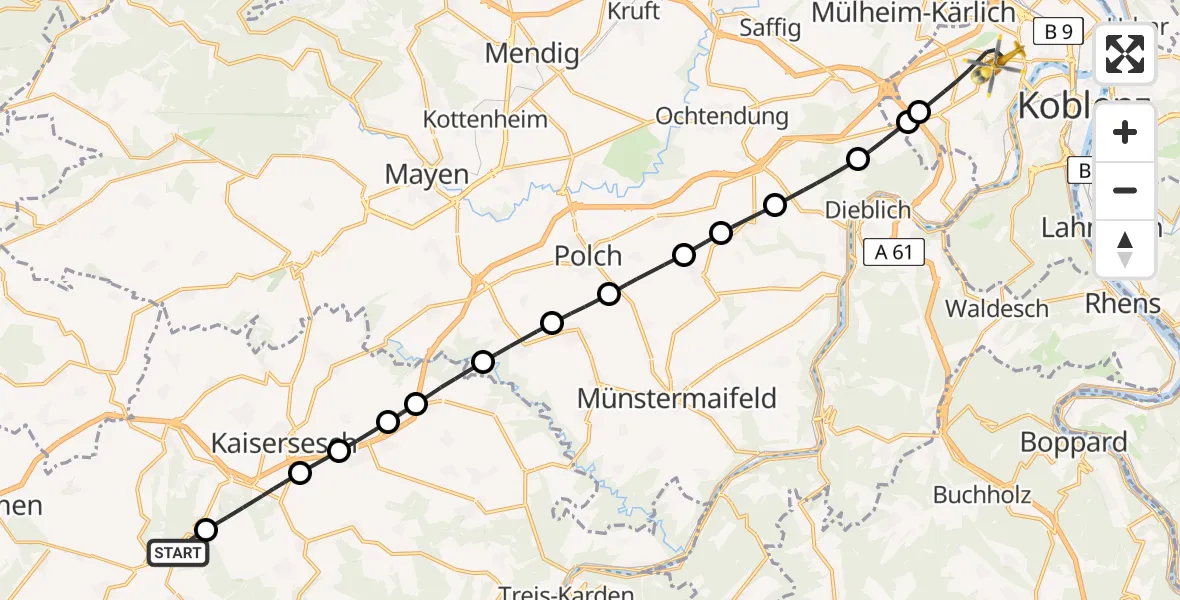 Flugroute Rettungshubschrauber Büchel - Koblenz, 08 April 2026, 08:44