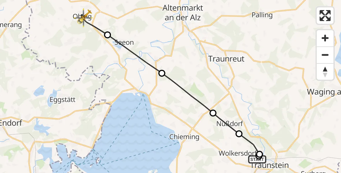 Flugroute Rettungshubschrauber Traunstein Hospital - Obing, 08 April 2026, 08:45