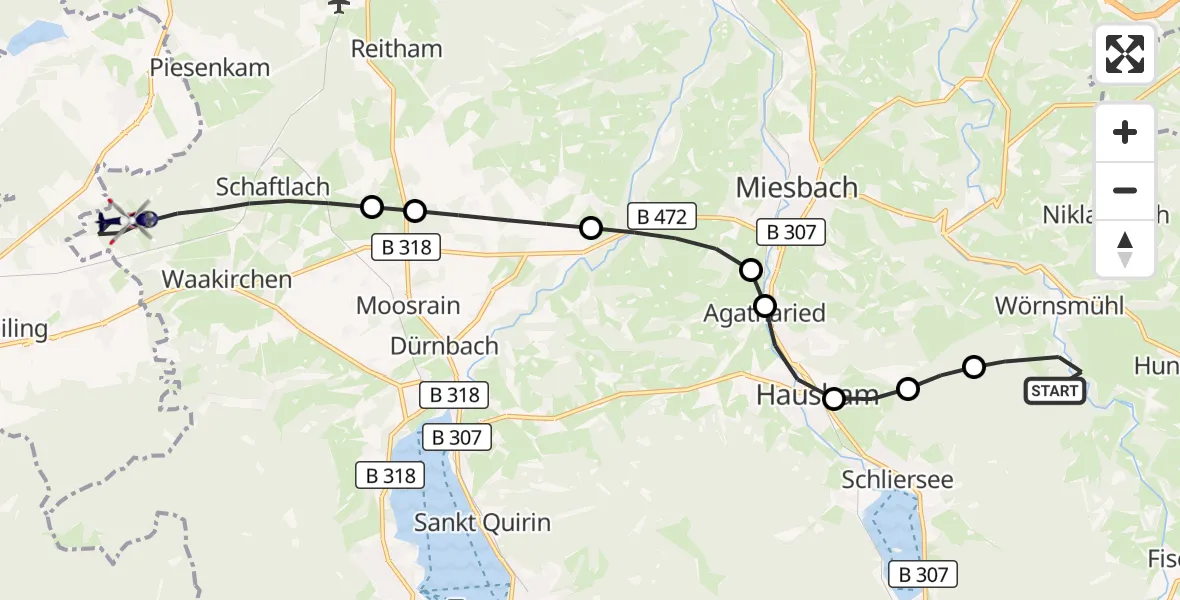 Flugroute Polizeihubschrauber Fischbachau - Waakirchen, 08 April 2026, 08:58
