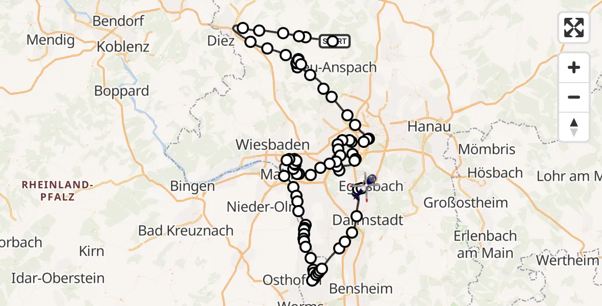 Flugroute Polizeihubschrauber Usingen - Flughafen Frankfurt-Egelsbach, 08 April 2026, 08:59