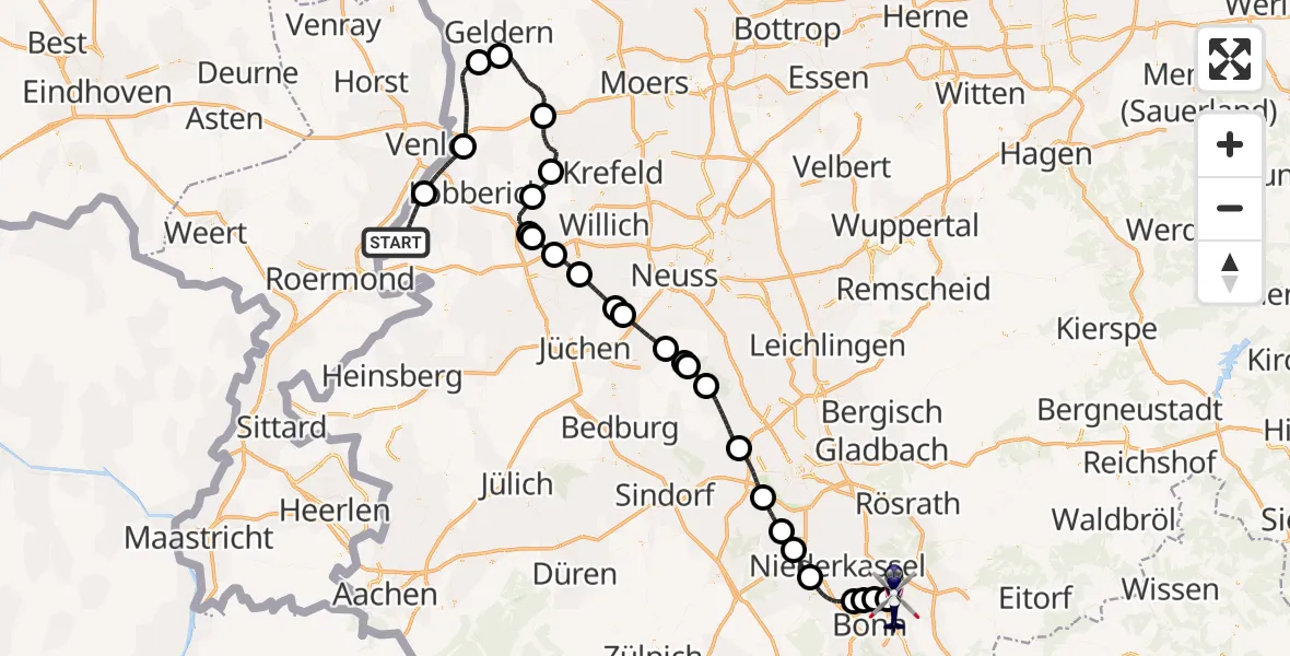 Flugroute Polizeihubschrauber Brüggen - Sankt Augustin, 08 April 2026, 09:00