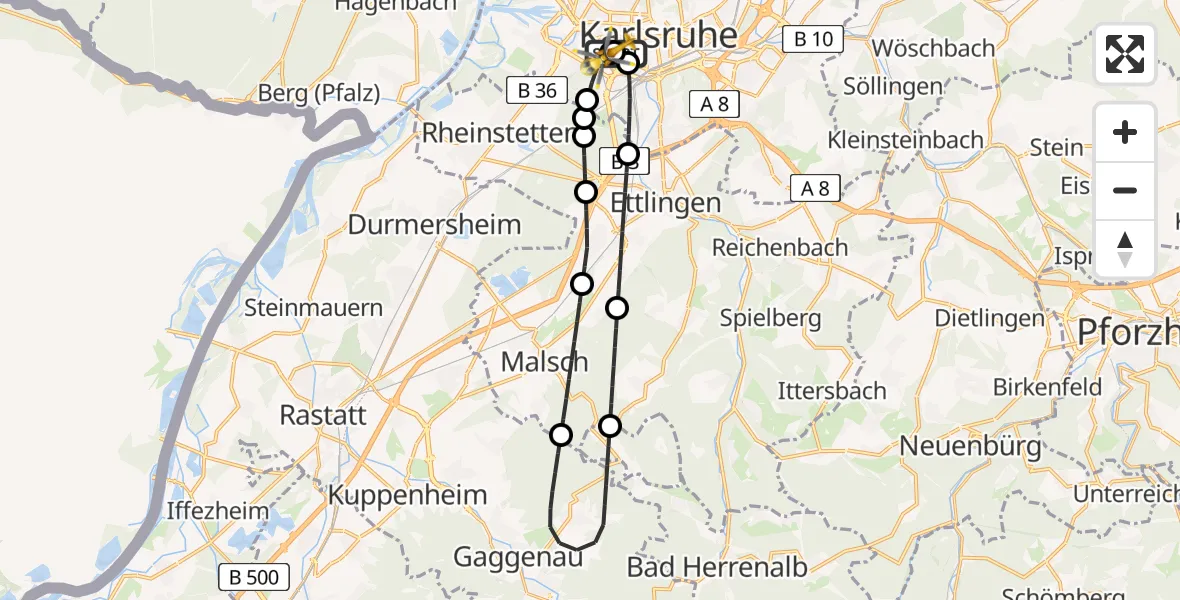 Flugroute Rettungshubschrauber Sankt Vincentius Hospital - Sankt Vincentius Hospital Hubschrauberlandeplatz, 08 April 2026, 09:04