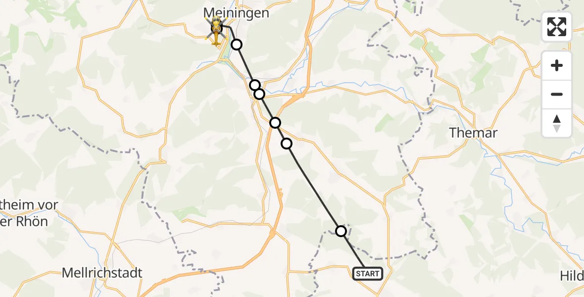 Routekaart van de vlucht: Rettungshubschrauber nach Helios Clinic Meiningen