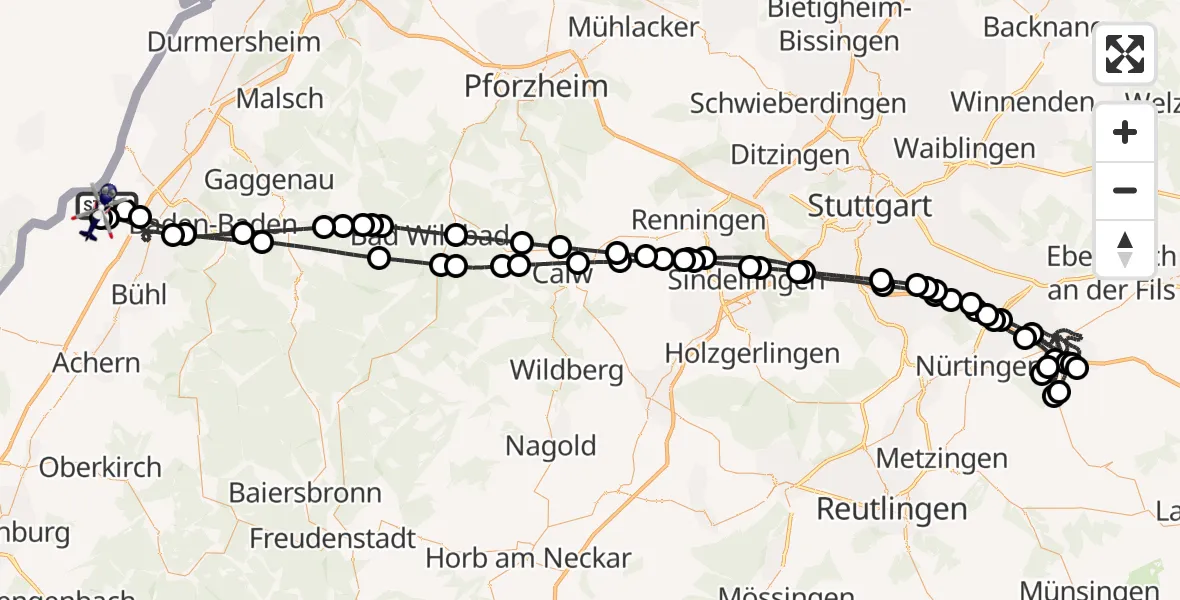 Flugroute Polizeihubschrauber Karlsruhe Baden-Baden Flughafen - Karlsruhe Baden-Baden Flughafen, 08 April 2026, 09:08