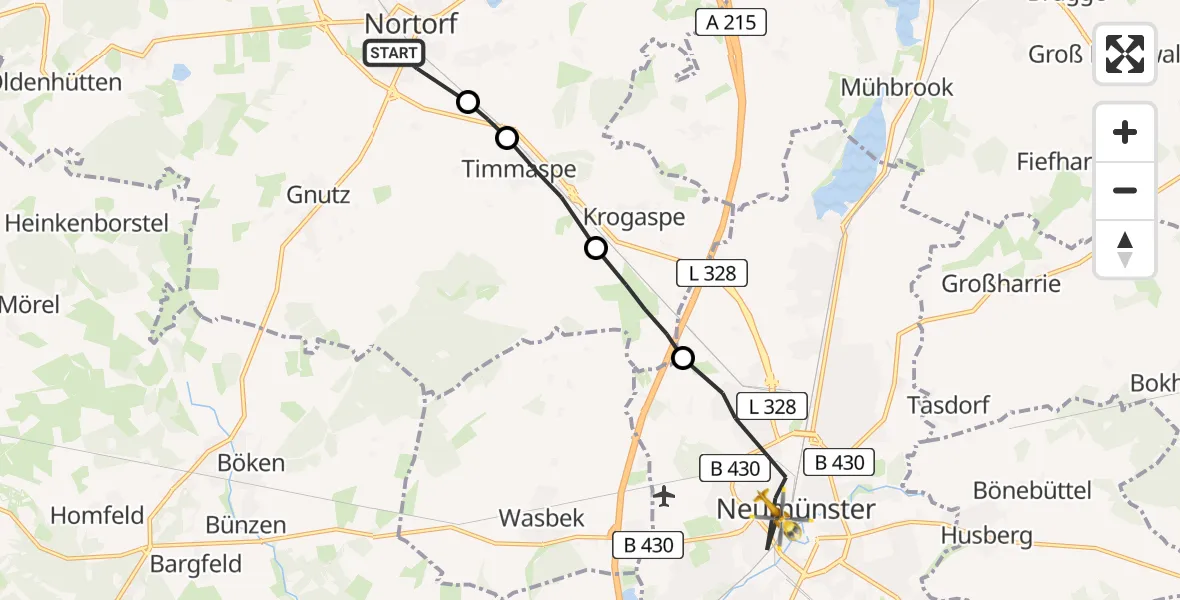 Flugroute Rettungshubschrauber Nortorf - Neumünster, 08 April 2026, 09:08