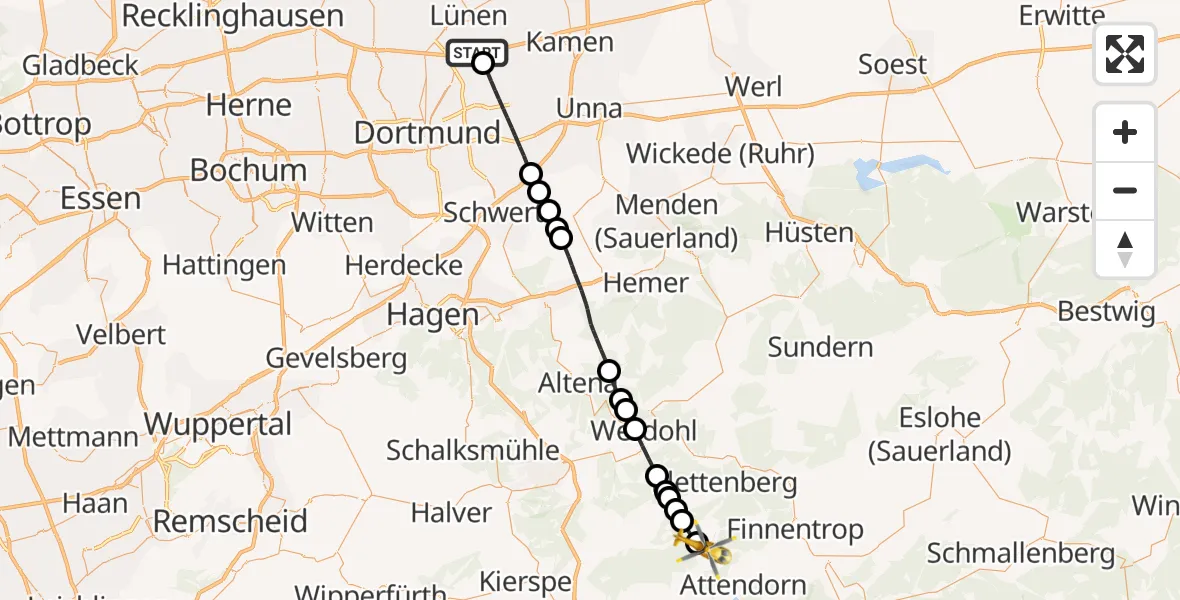 Flugroute Rettungshubschrauber Lünen - Attendorn, 08 April 2026, 09:10