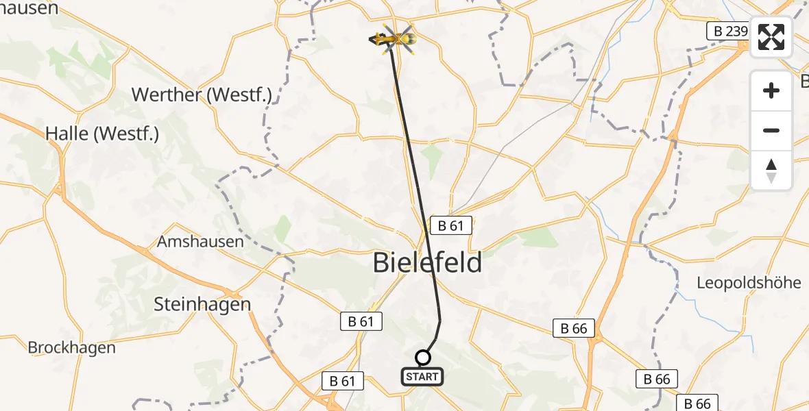 Flugroute Rettungshubschrauber Luftrettungszentrum Bielefeld - Bielefeld, 08 April 2026, 09:11