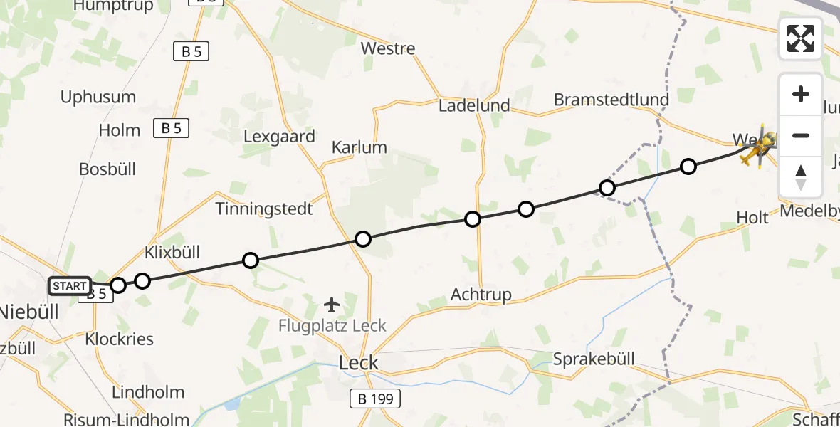 Flugroute Rettungshubschrauber Niebüll - Weesby, 08 April 2026, 09:14