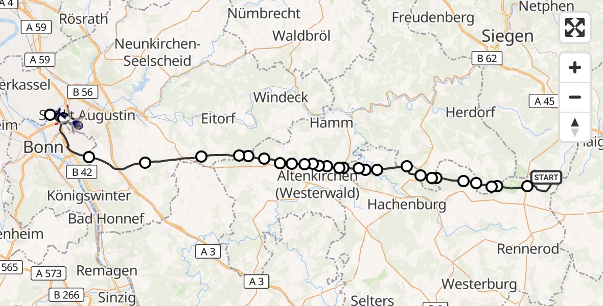 Flugroute Polizeihubschrauber Liebenscheid - Sankt Augustin, 08 April 2026, 09:14