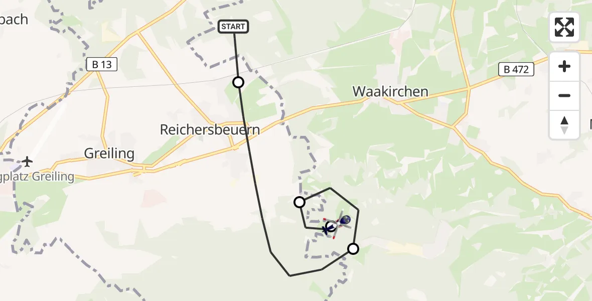 Flugroute Polizeihubschrauber Waakirchen - Waakirchen, 08 April 2026, 09:16